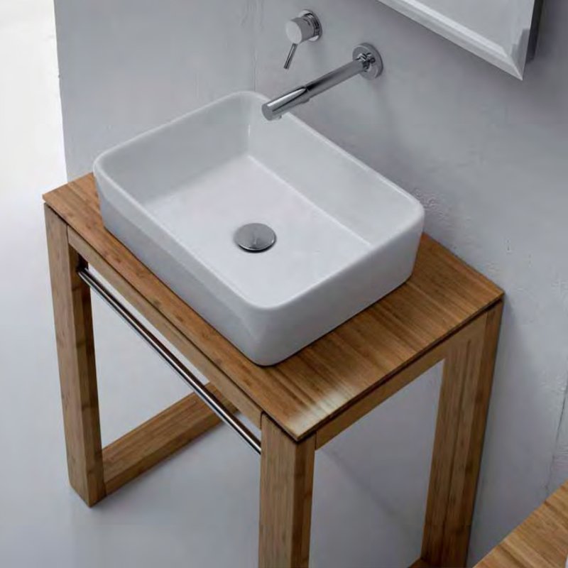 Bathroom 100cm Washtable, Natural Wood & Chrome - 81110.03 - mood photo with vessel and mixer -
Waiheke Bathrooms