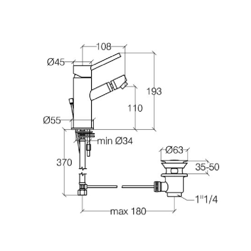 Bidet Mixer with Pop - up Waste - Linea Series - 5408 - Waiheke Bathrooms