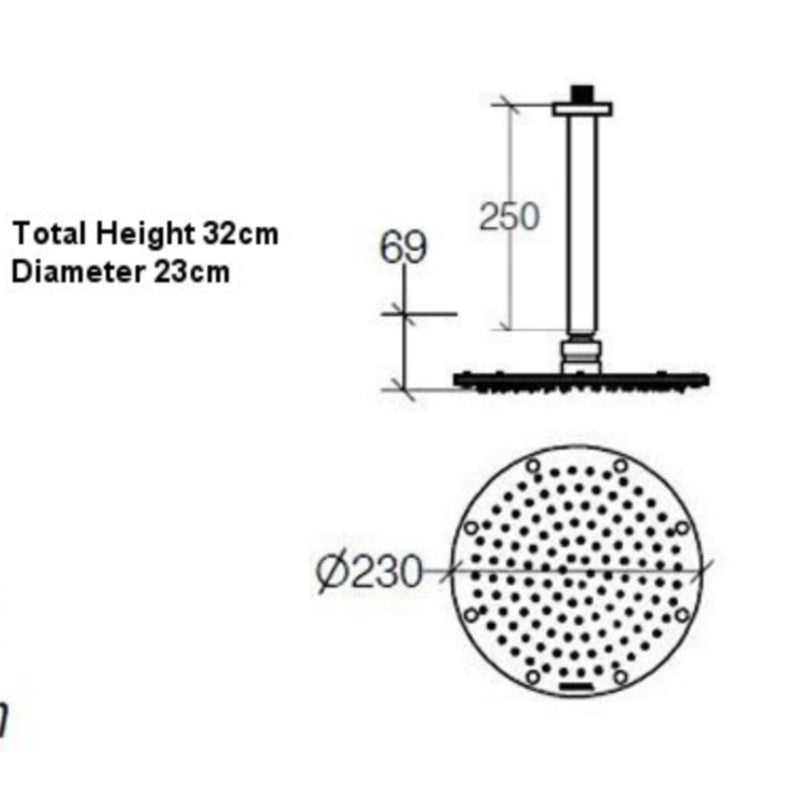 Rainshower Head & Arm, Ceiling - Mounted, 230mm - 53804&53811 - Waiheke Bathrooms