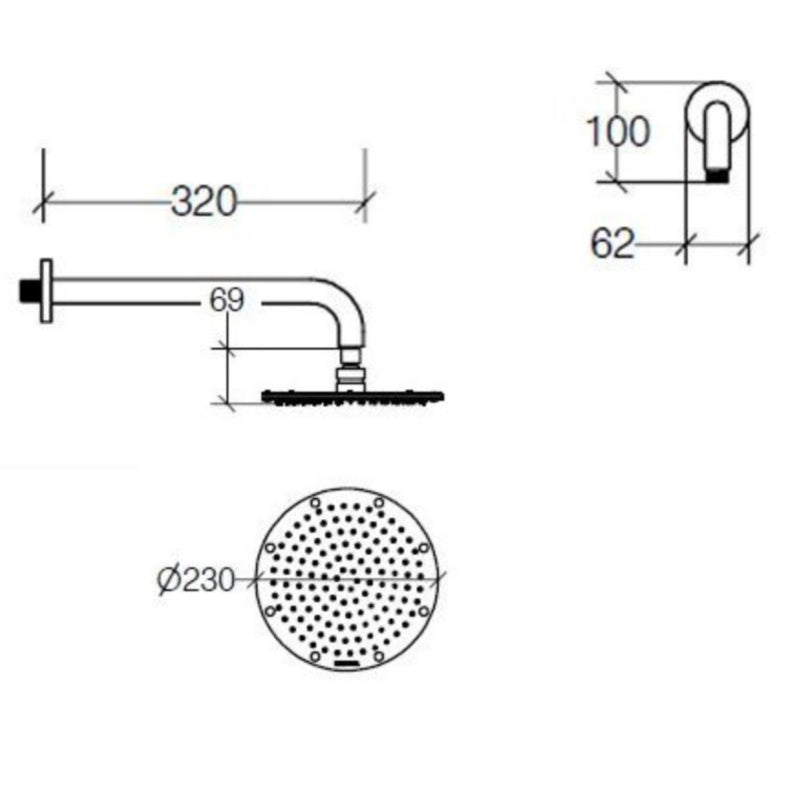 Rainshower Head & Arm, Wall - mounted, 230mm - 53801&53811 - Waiheke Bathrooms