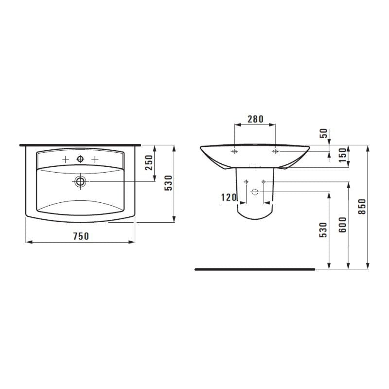 Washbasin & Shroud 75cm - Mylife series - 1094.6&1994.1 - Waiheke Bathrooms